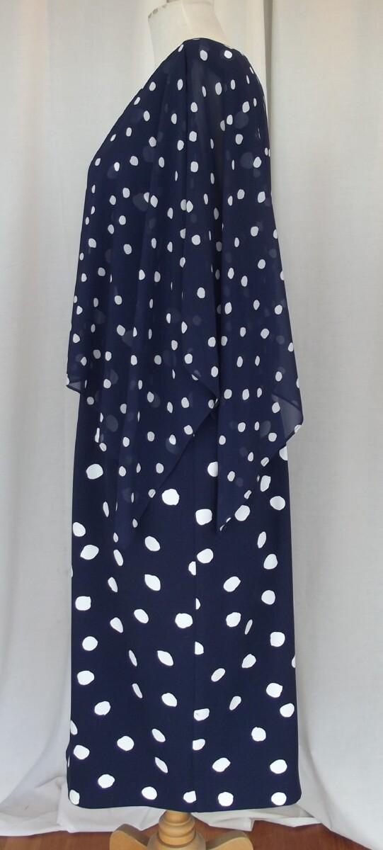 Jacques Vert MATCHING SLEEVELESS NAVY CREPE SHIFT DRESS LARGE RANDOM SPOT PRINT NAVY CHIFFON TOP SMALLER SPOT PRINT