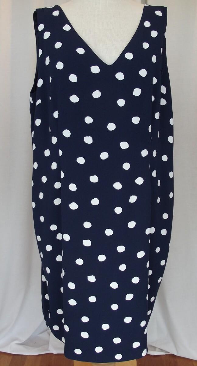 Jacques Vert MATCHING SLEEVELESS NAVY CREPE SHIFT DRESS LARGE RANDOM SPOT PRINT NAVY CHIFFON TOP SMALLER SPOT PRINT