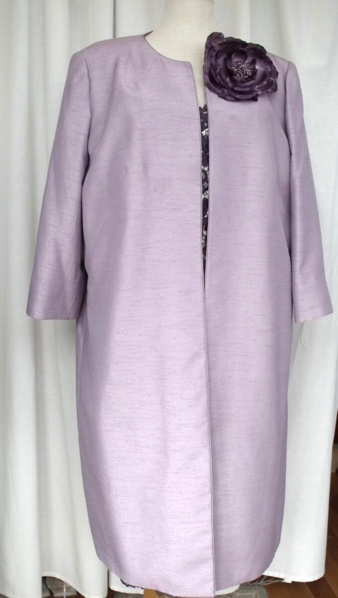jacques vert MAUVE OPULENT LACE DRESS WITH 3D EFFECT MATCHING MID MAUVE SHANTUNG COAT