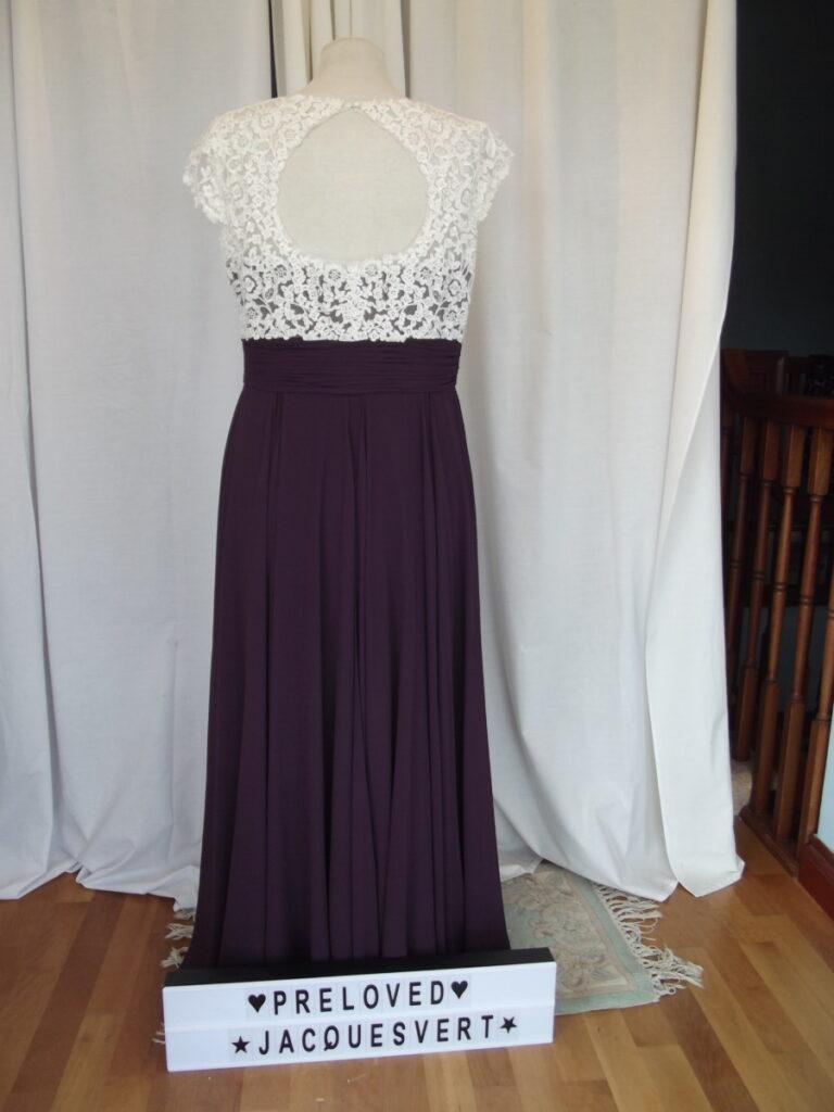 Jacques Vert MAXI DRESS Of IVORY LACE BODICE BURGUNDY CHIFFON FLOOR LENGTH SKIRT