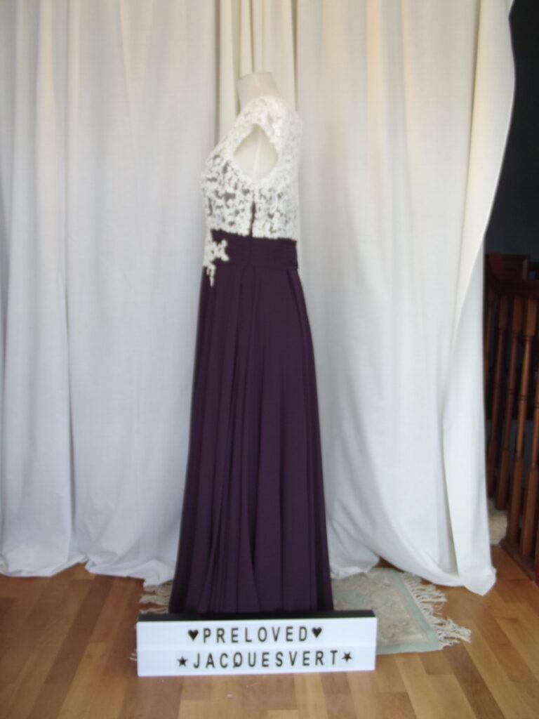 Jacques Vert MAXI DRESS Of IVORY LACE BODICE BURGUNDY CHIFFON FLOOR LENGTH SKIRT