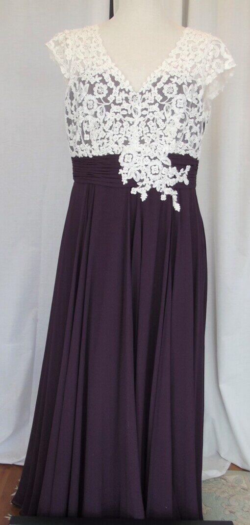 jacques vert MAXI DRESS of IVORY LACE BODICE BURGUNDY CHIFFON FLOOR LENGTH SKIRT
