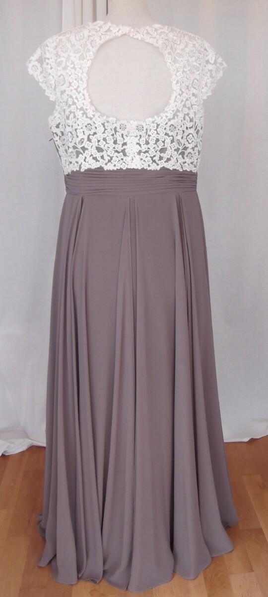 Jacques Vert MAXI DRESS Of IVORY LACE BODICE CAFE AU LAIT CHIFFON FLOOR LENGTH SKIRT