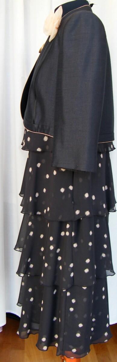 Jacques Vert MERCURY & GINGER RANGE MERCURY CHIFFON WATERFALL TIERS DRESS GINGER SOFT SPOTS MERCURY NOTCH NECK JACKET