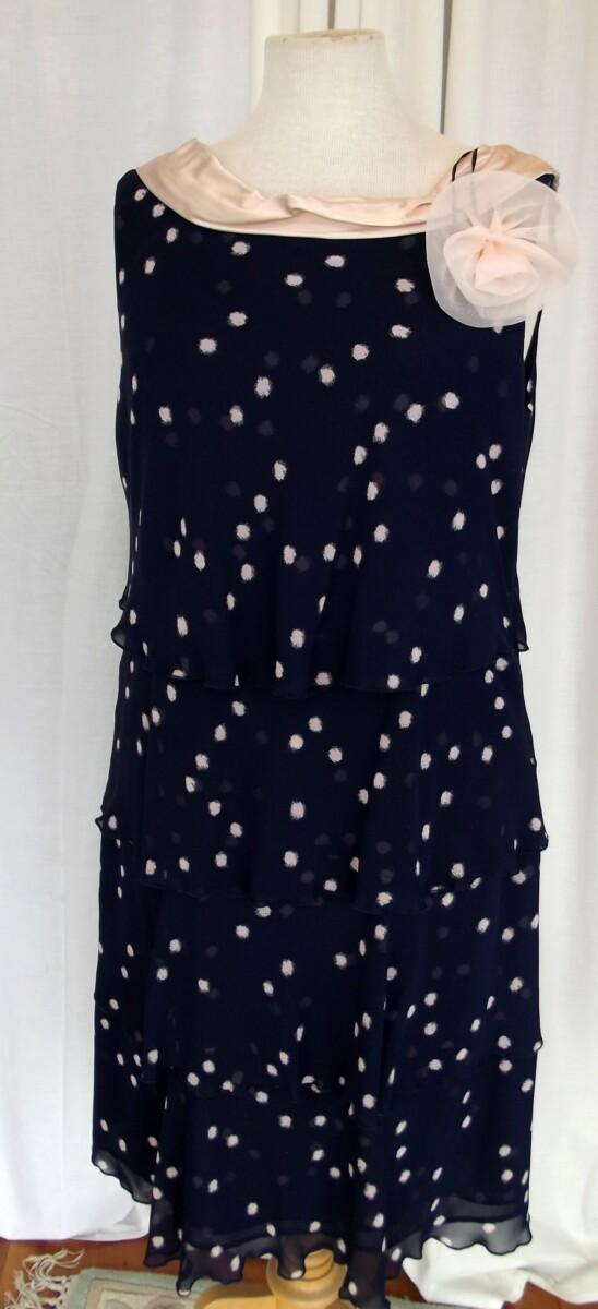 Jacques Vert MERCURY & GINGER RANGE MERCURY CHIFFON WATERFALL TIERS DRESS GINGER SOFT SPOTS MERCURY NOTCH NECK JACKET