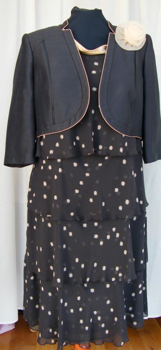 jacques vert MERCURY & GINGER RANGE MERCURY CHIFFON WATERFALL TIERS DRESS GINGER SOFT SPOTS MERCURY NOTCH NECK JACKET