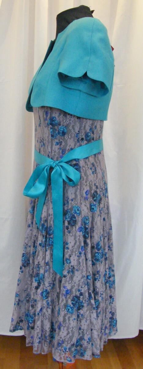 Jacques Vert METAL GREY & TURQUOISE RANGE GREY LACE DRESS BLUE FLOWER PRINT & TURQUOISE SHANTUNG SHORT JACKET