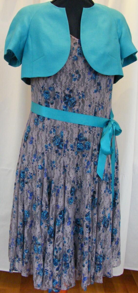 jacques vert METAL GREY & TURQUOISE RANGE GREY LACE DRESS BLUE FLOWER PRINT & TURQUOISE SHANTUNG SHORT JACKET
