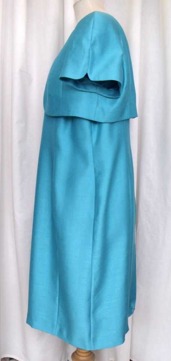Jacques Vert METAL GREY & TURQUOISE RANGE SHANTUNG SHIFT DRESS & TURQUOISE SHANTUNG BOLERO