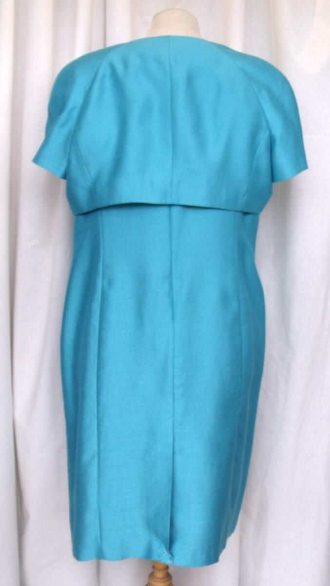 Jacques Vert METAL GREY & TURQUOISE RANGE SHANTUNG SHIFT DRESS & TURQUOISE SHANTUNG BOLERO