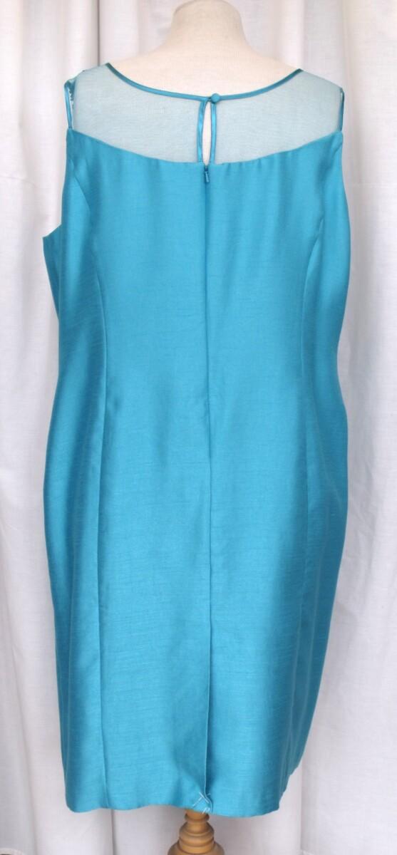 Jacques Vert METAL GREY & TURQUOISE RANGE SHANTUNG SHIFT DRESS & TURQUOISE SHANTUNG BOLERO
