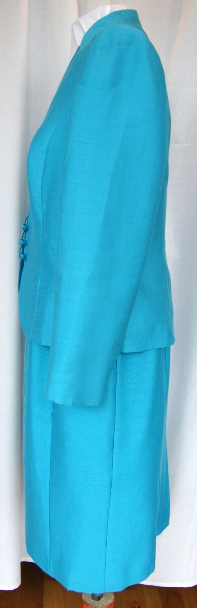 Jacques Vert METAL GREY & TURQUOISE RANGE SHANTUNG SHIFT DRESS & TURQUOISE SHANTUNG JACKET