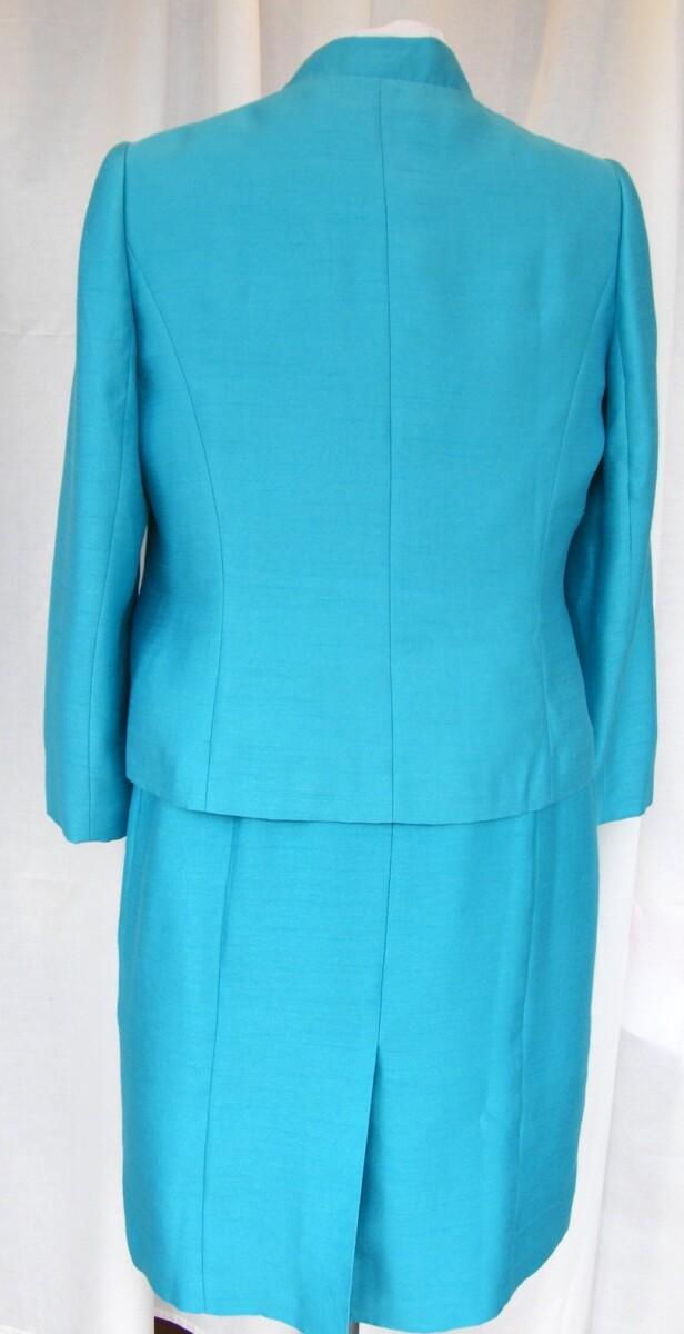 Jacques Vert METAL GREY & TURQUOISE RANGE SHANTUNG SHIFT DRESS & TURQUOISE SHANTUNG JACKET