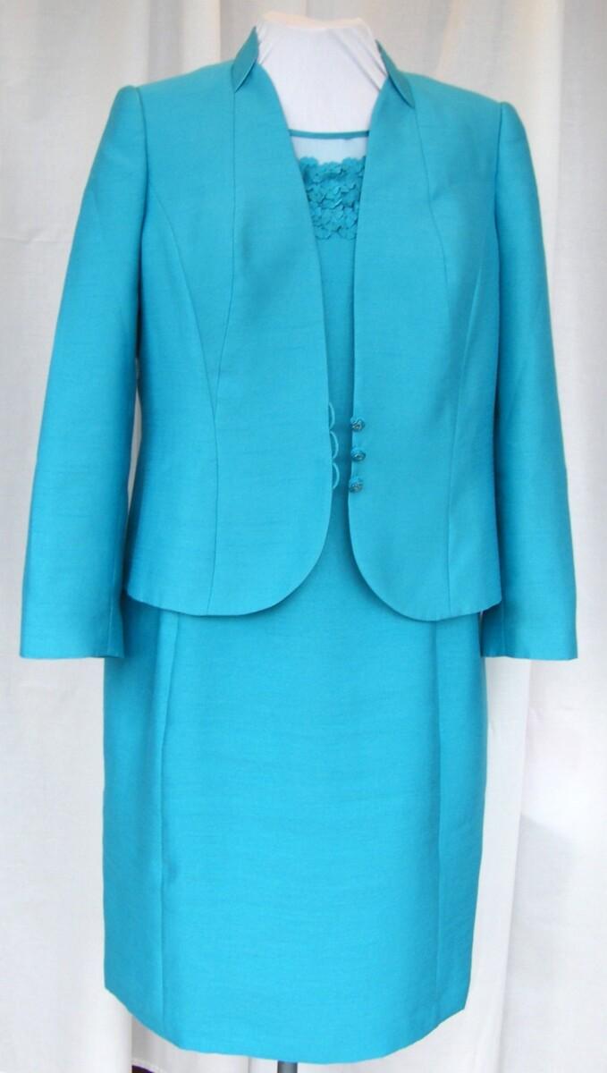 jacques vert METAL GREY & TURQUOISE RANGE SHANTUNG SHIFT DRESS & TURQUOISE SHANTUNG JACKET