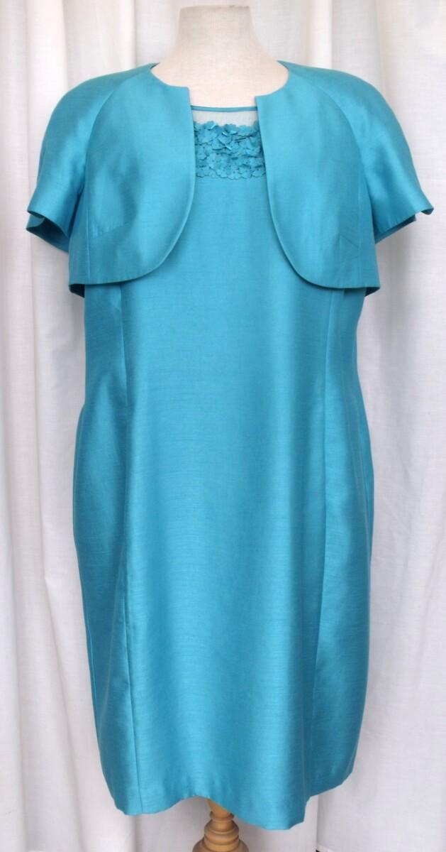 jacques vert METAL GREY & TURQUOISE RANGE SHANTUNG SHIFT DRESS & TURQUOISE SHANTUNG BOLERO