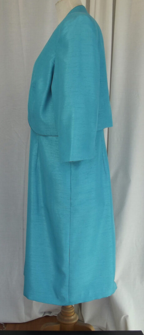 Jacques Vert MID BLUE SHANTUNG SHIFT DRESS TINY FLOWERHEADS ON SILVERED LACE NECKLINE & MID BLUE SHANTUNG SHORT JACKET