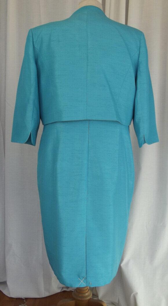 Jacques Vert MID BLUE SHANTUNG SHIFT DRESS TINY FLOWERHEADS ON SILVERED LACE NECKLINE & MID BLUE SHANTUNG SHORT JACKET