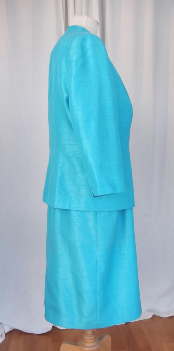 Jacques Vert MID BLUE SHANTUNG SHIFT DRESS TINY MID BLUE FLOWERHEADS ON SILVERED LACE SCATTERED WITH BEADS MID BLUE SHANTUNG JACKET