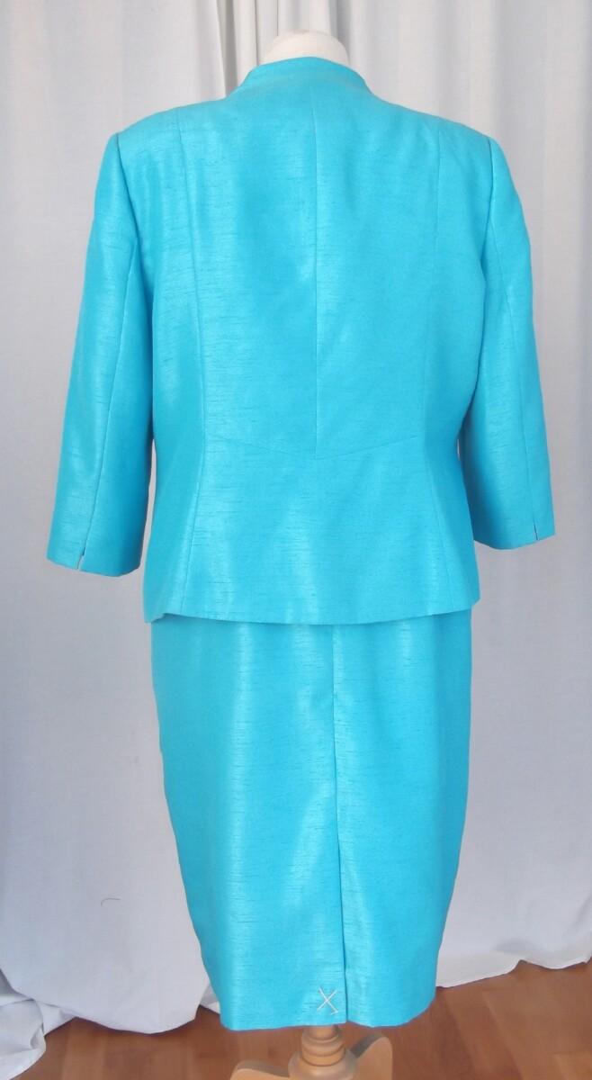 Jacques Vert MID BLUE SHANTUNG SHIFT DRESS TINY MID BLUE FLOWERHEADS ON SILVERED LACE SCATTERED WITH BEADS MID BLUE SHANTUNG JACKET