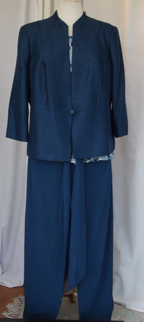 jacques vert MID BLUE & TEAL RANGE TEAL CHIFFON PALAZZO PANTS MID BLUE CHIFFON TOP TEAL PRINT & TEAL SHANTUNG JACKET