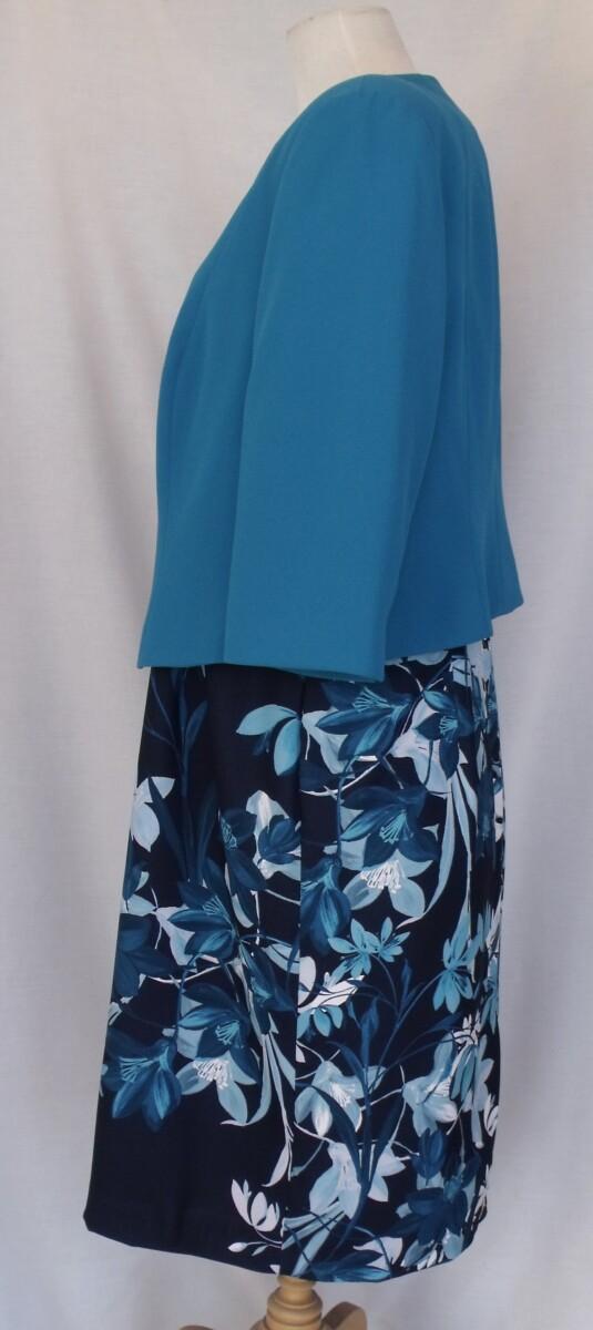 Jacques Vert MID BLUE TROPICAL PRINT ON NAVY CREPE SHIFT DRESS & MATCHING MID BLUE JACKET