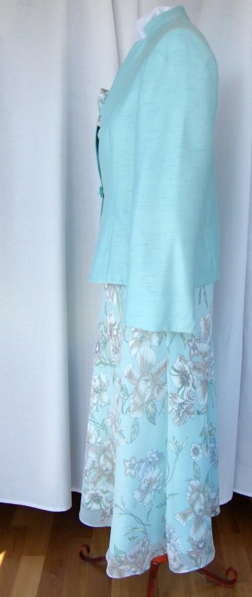 Jacques Vert MINT BRULEE RANGE MINT CREPE CHIFFON FIT & FLARE DRESS FLORAL PRINT IN BRULEE & MATCHING MINT JACKET