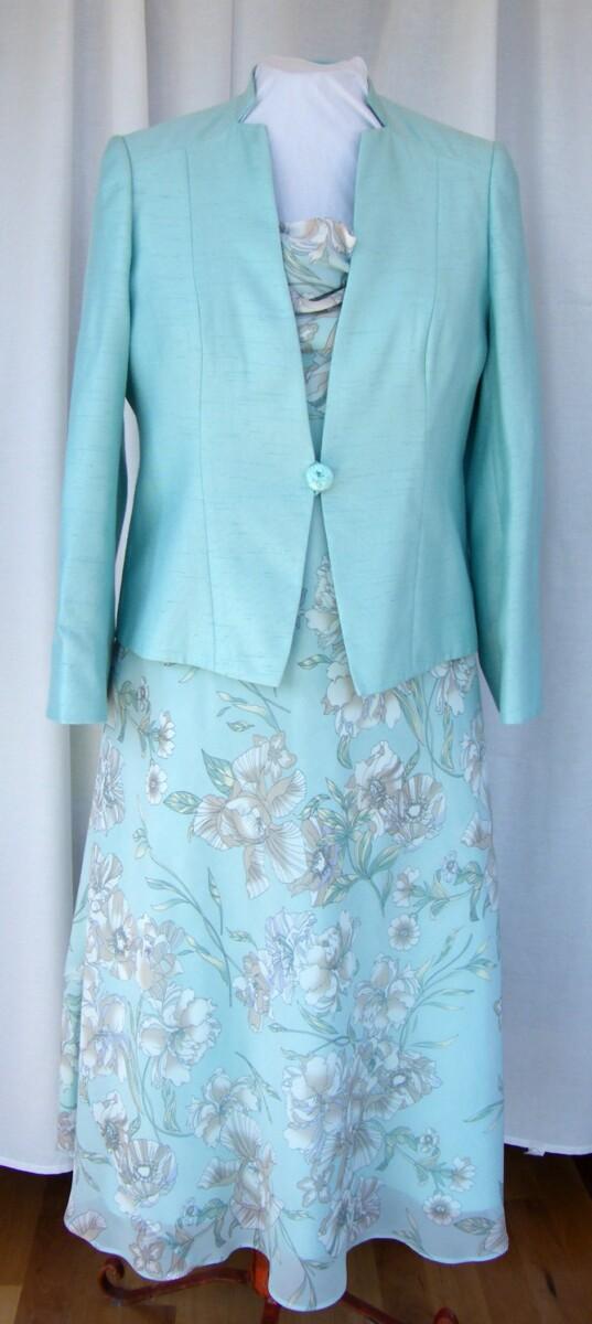 jacques vert MINT BRULEE RANGE MINT CREPE CHIFFON FIT & FLARE DRESS FLORAL PRINT IN BRULEE & MATCHING MINT JACKET
