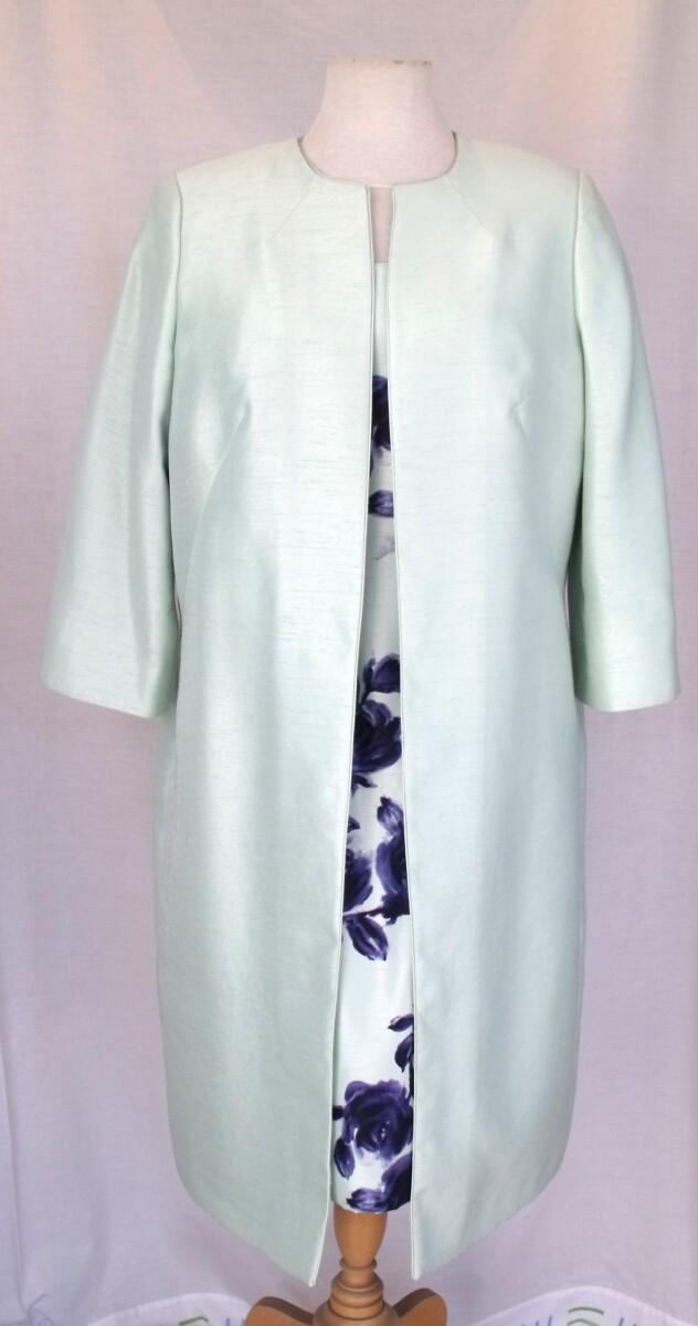 jacques vert MINT GREEN SHANTUNG COAT & MINT GREEN SHANTUNG SHIFT DRESS NAVY ROSE PRINT