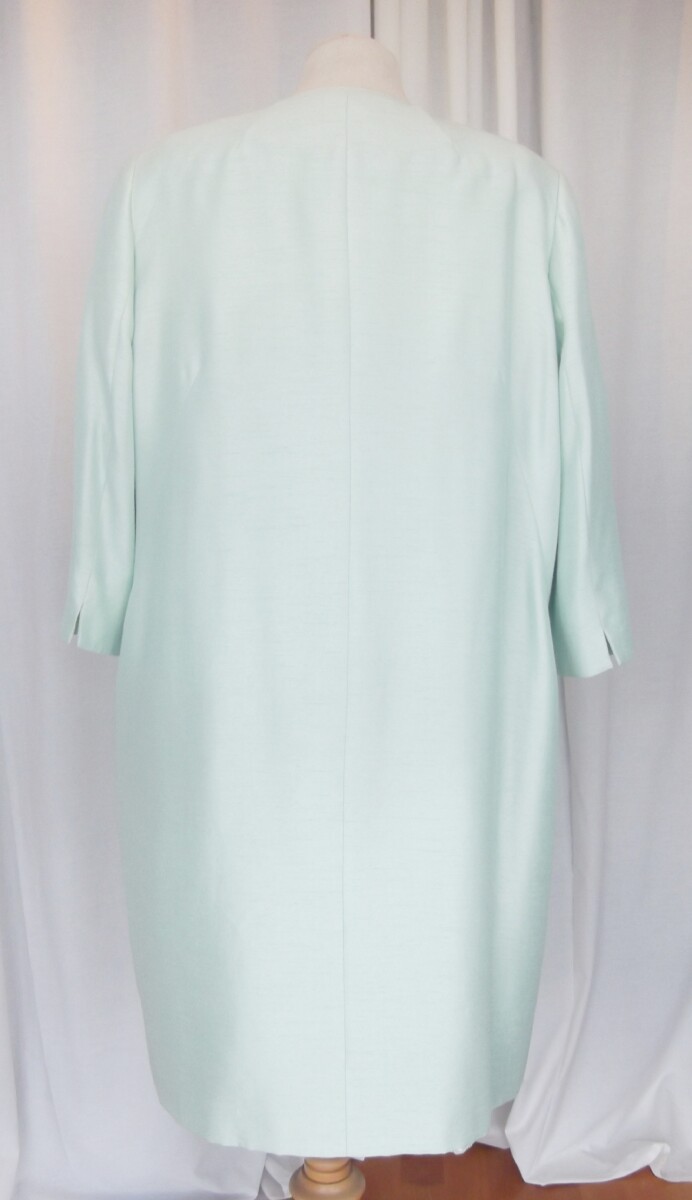 Jacques Vert MINT GREEN SHANTUNG COAT WITH MINT GREEN CASCADING LACE DRESS & NAVY CORSAGE