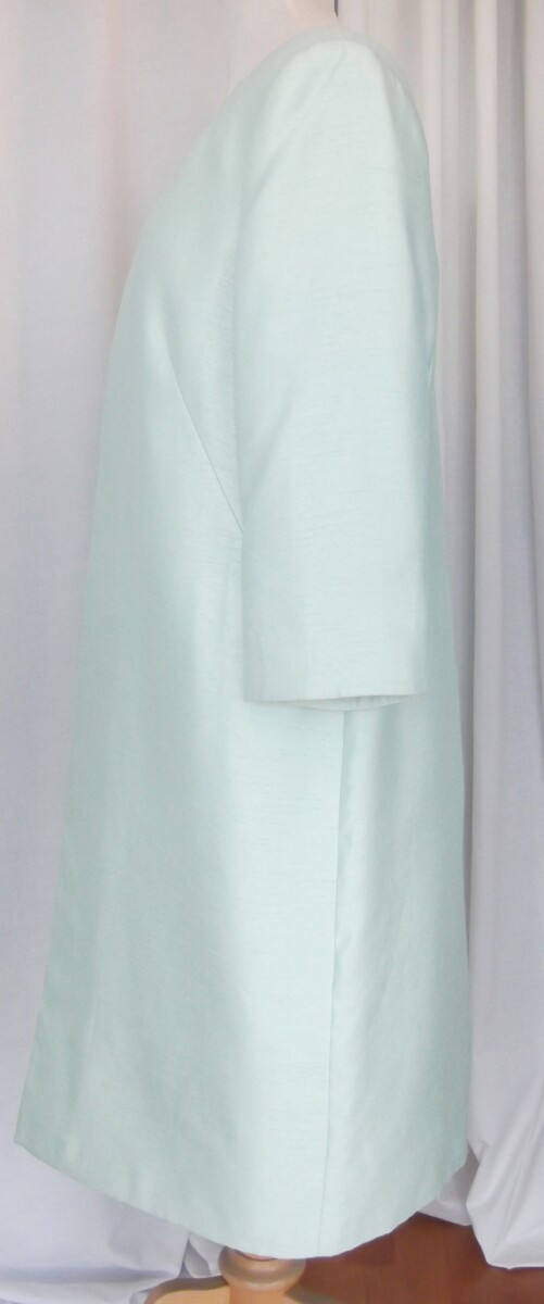Jacques Vert MINT GREEN SHANTUNG COAT WITH MINT GREEN CASCADING LACE DRESS & NAVY CORSAGE