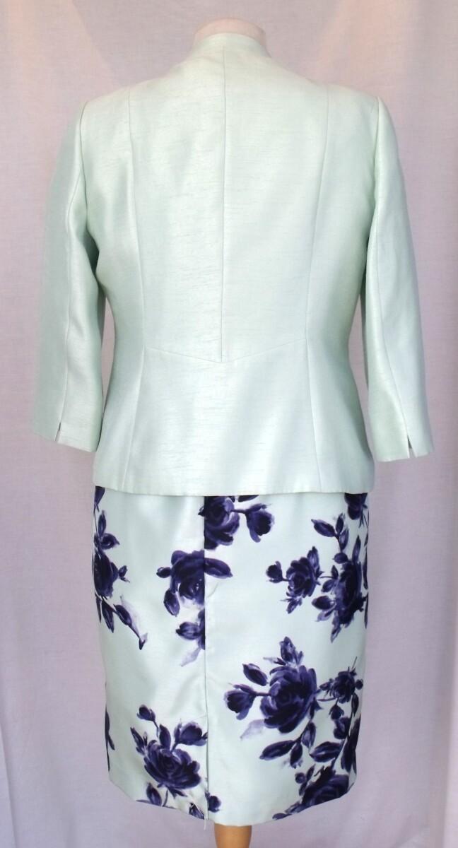 Jacques Vert MINT GREEN SHANTUNG SHIFT DRESS NAVY ROSE PRINT & MINT GREEN SHANTUNG JACKET