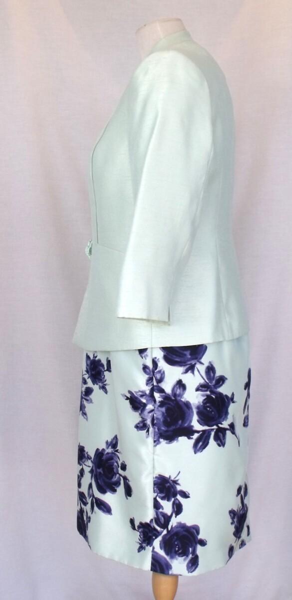 Jacques Vert MINT GREEN SHANTUNG SHIFT DRESS NAVY ROSE PRINT & MINT GREEN SHANTUNG JACKET