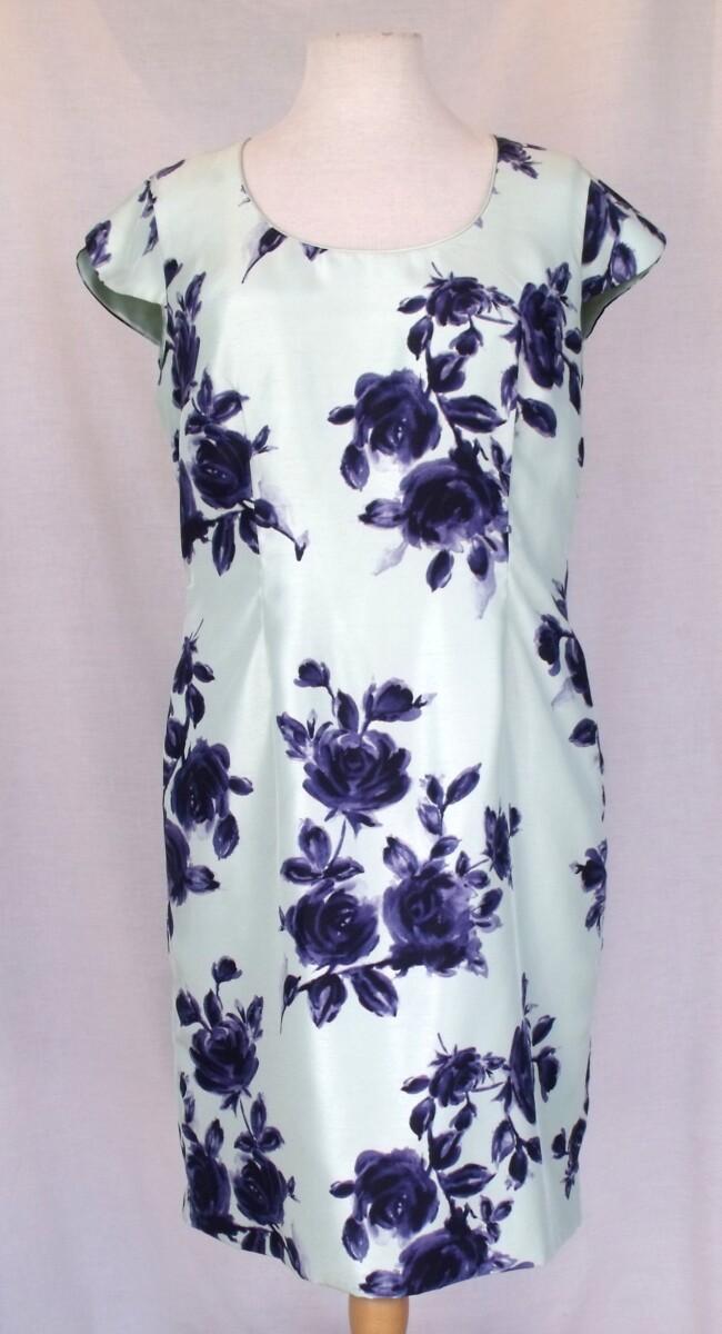 Jacques Vert MINT GREEN SHANTUNG SHIFT DRESS NAVY ROSE PRINT & MINT GREEN SHANTUNG JACKET