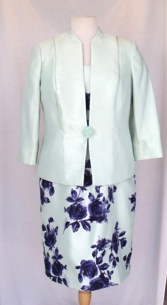 jacques vert MINT GREEN SHANTUNG SHIFT DRESS NAVY ROSE PRINT & MINT GREEN SHANTUNG JACKET