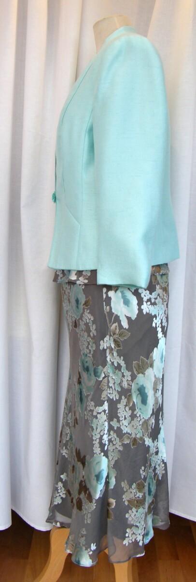 Jacques Vert MINT JULEP RANGE COFFEE 18% SILK DEVORE SKIRT & TOP MINT JULEP PRINT & MINT JULEP WOVEN JACKET
