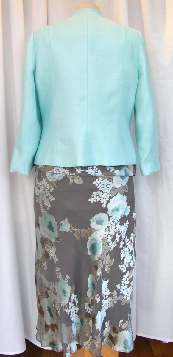 Jacques Vert MINT JULEP RANGE COFFEE 18% SILK DEVORE SKIRT & TOP MINT JULEP PRINT & MINT JULEP WOVEN JACKET