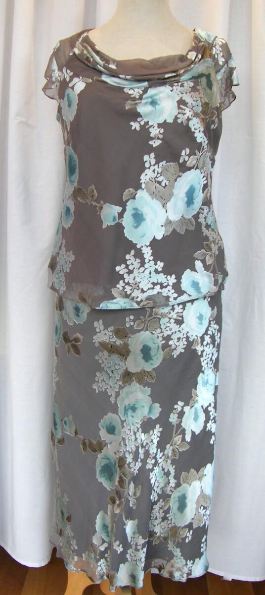 Jacques Vert MINT JULEP RANGE COFFEE 18% SILK DEVORE SKIRT & TOP MINT JULEP PRINT & MINT JULEP WOVEN JACKET
