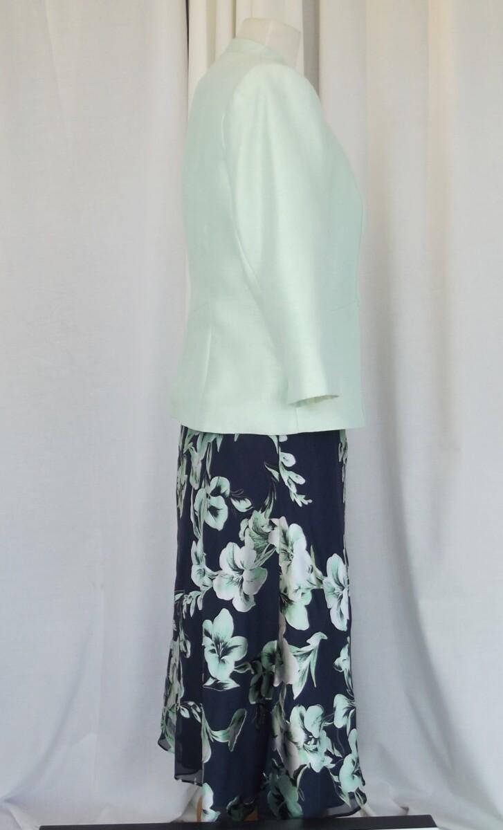 Jacques Vert MINT & NAVY RANGE NAVY CHIFFON GREEN SILK DEVORE DRESS MINT GREEN SHANTUNG JACKET