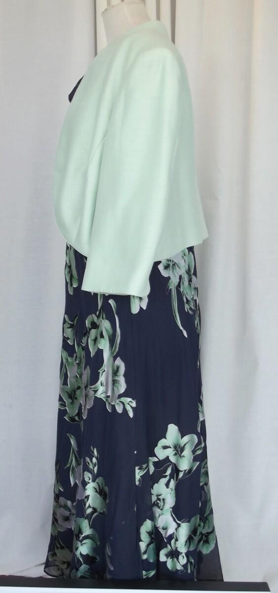 Jacques Vert MINT & NAVY RANGE NAVY CHIFFON GREEN SILK DEVORE DRESS MINT GREEN SHANTUNG BOLERO WITH CORSAGE