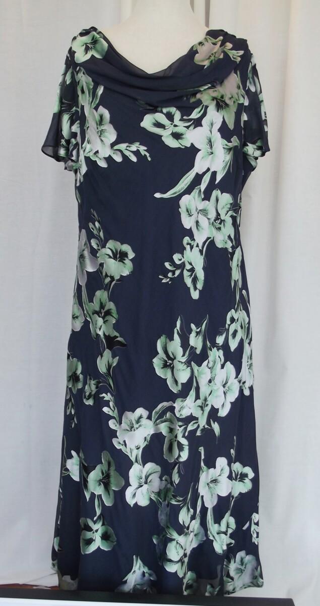 Jacques Vert MINT & NAVY RANGE NAVY CHIFFON GREEN SILK DEVORE DRESS MINT GREEN SHANTUNG BOLERO WITH CORSAGE