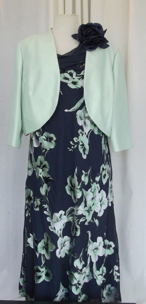 jacques vert MINT & NAVY RANGE NAVY CHIFFON GREEN SILK DEVORE DRESS MINT GREEN SHANTUNG BOLERO WITH CORSAGE