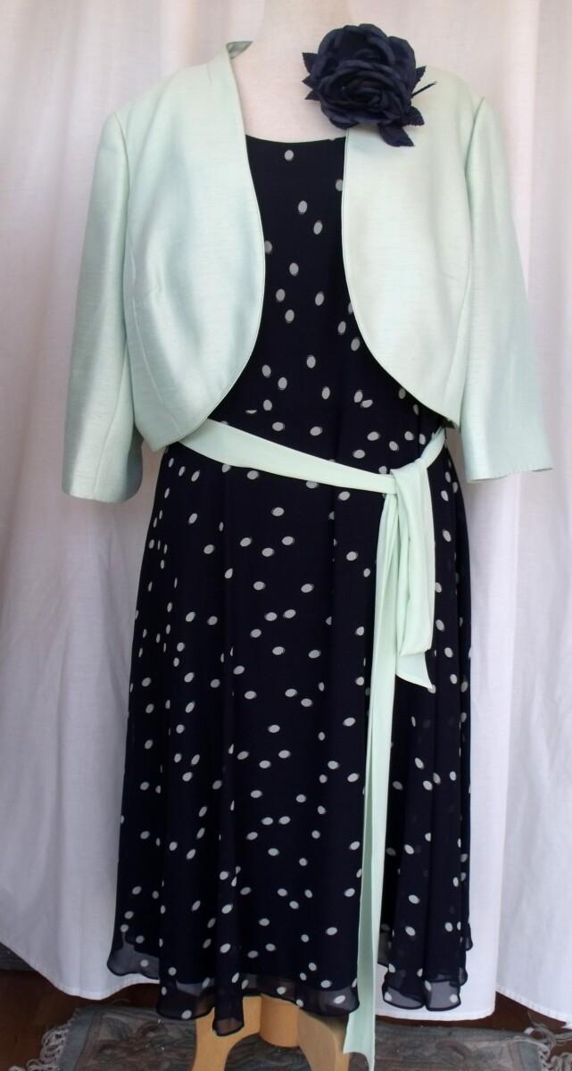 jacques vert MINT & NAVY RANGE NAVY CREPE CHIFFON MINT GREEN LARGE SPOT DRESS MINT GREEN SHANTUNG BOLERO