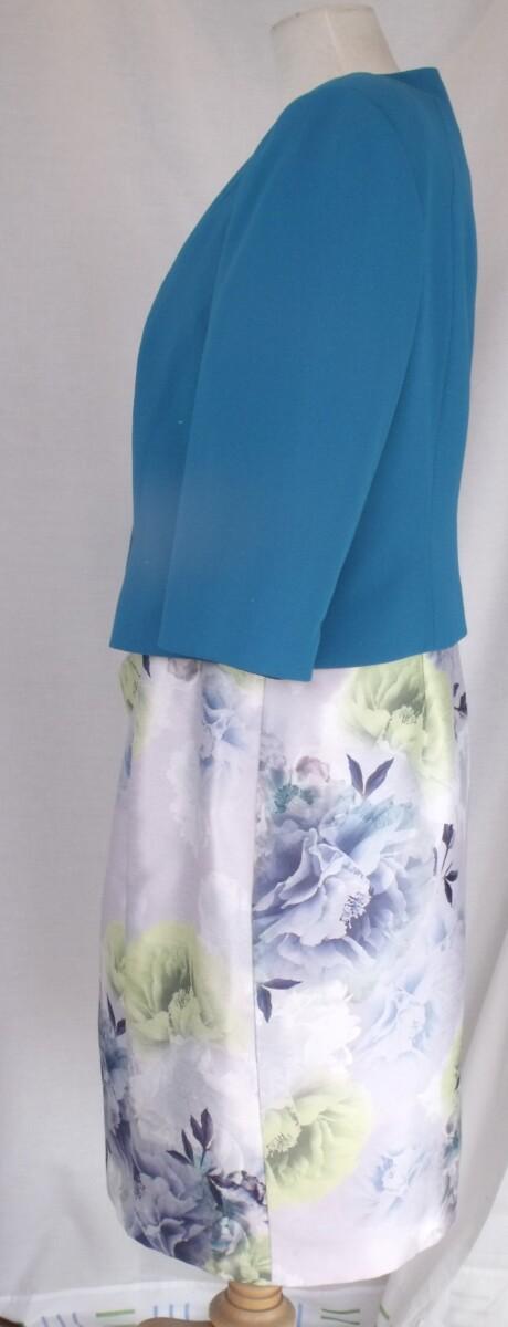 Jacques Vert MISTED BLOOM SILVER SHANTUNG DRESS FLORAL PRINT & MATCHING MID BLUE JACKET