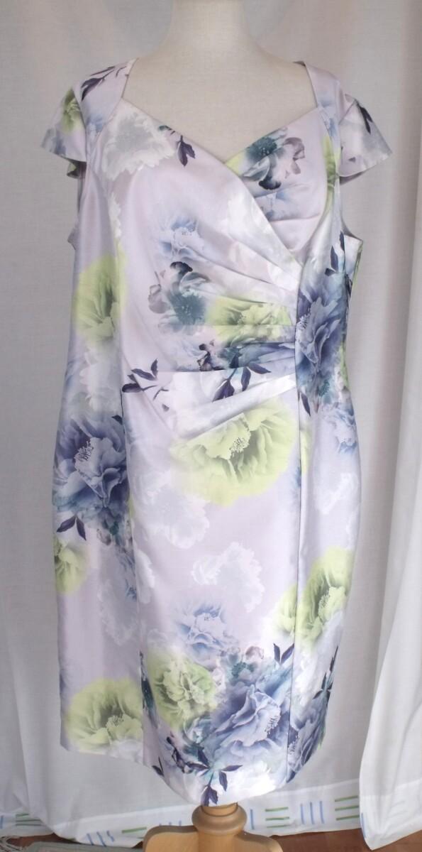 Jacques Vert MISTED BLOOM SILVER SHANTUNG DRESS FLORAL PRINT & MATCHING MID BLUE JACKET