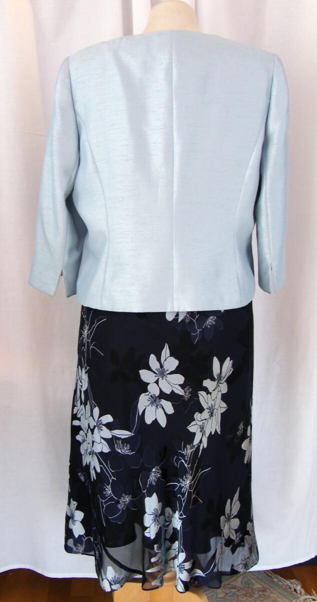 Jacques Vert MISTY BLUE RANGE NAVY 20% SILK DEVORE DRESS MISTY BLUE FLOWER HEAD PRINT MISTY BLUE SHANTUNG JACKET