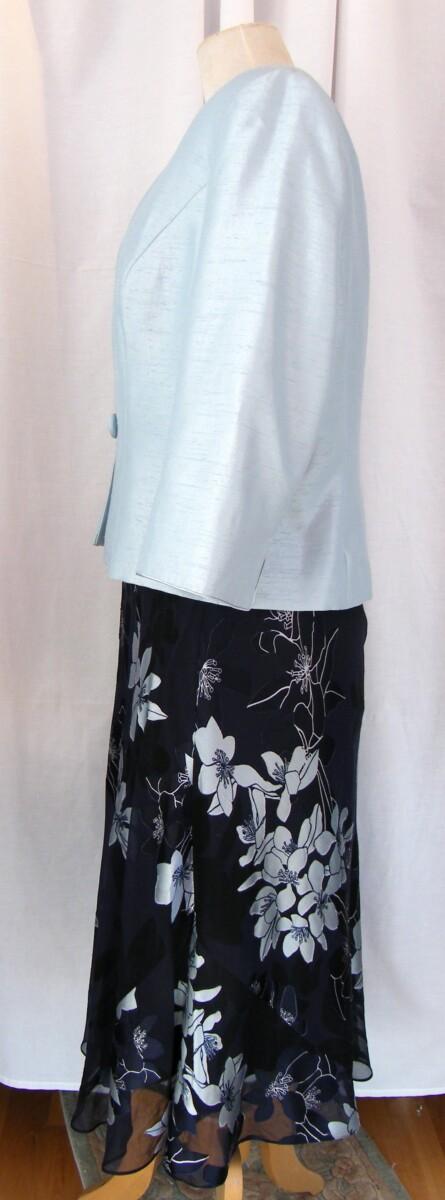 Jacques Vert MISTY BLUE RANGE NAVY 20% SILK DEVORE DRESS MISTY BLUE FLOWER HEAD PRINT MISTY BLUE SHANTUNG JACKET