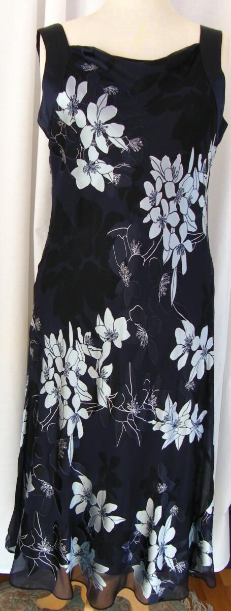 Jacques Vert MISTY BLUE RANGE NAVY 20% SILK DEVORE DRESS MISTY BLUE FLOWER HEAD PRINT MISTY BLUE SHANTUNG JACKET