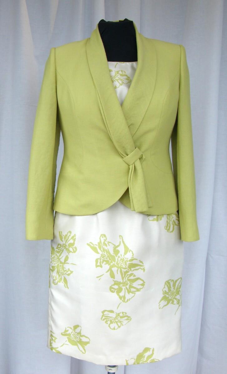 jacques vert MONACO RANGE IVORY SHANTUNG SHIFT DRESS LIME PRINT & LIME SHAWL JACKET