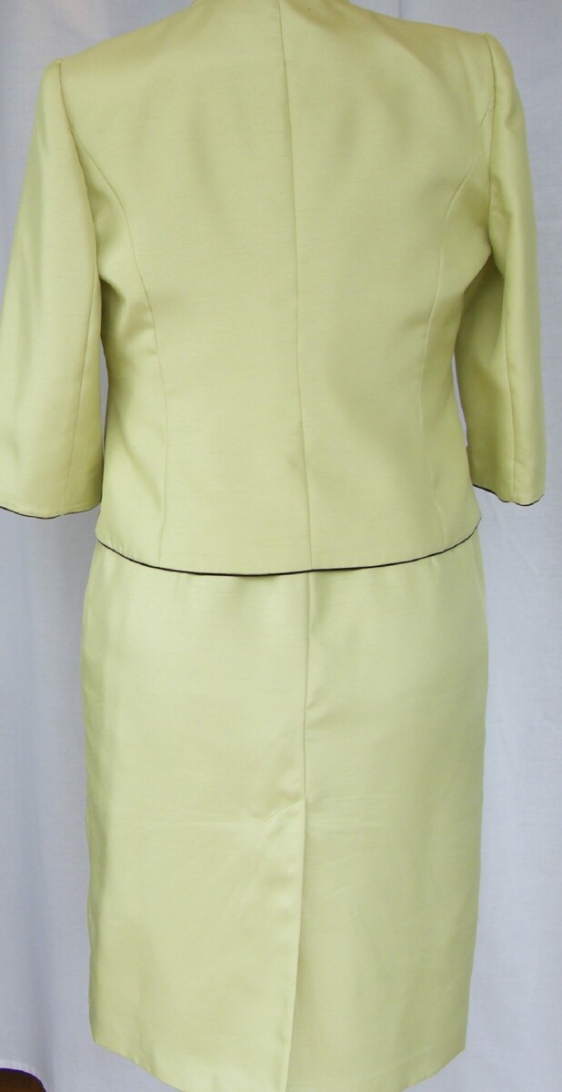 Jacques Vert MONACO RANGE VINTAGE LIME SHANTUNG DRESS NAVY EMBROIDERY &amp LIME SHANTUNG JACKET NAVY PIPING