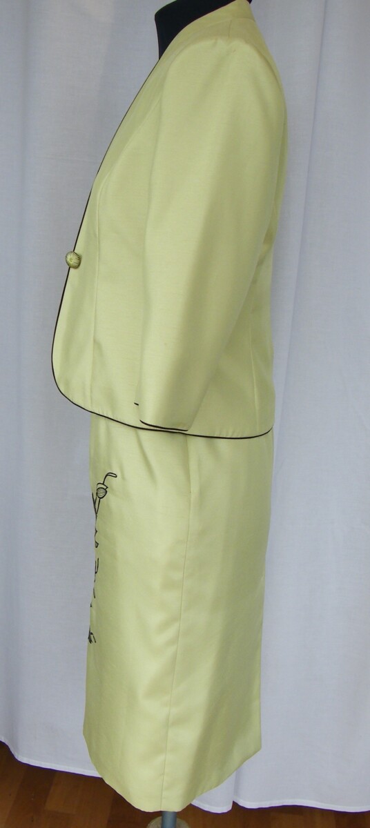 Jacques Vert MONACO RANGE VINTAGE LIME SHANTUNG DRESS NAVY EMBROIDERY &amp LIME SHANTUNG JACKET NAVY PIPING